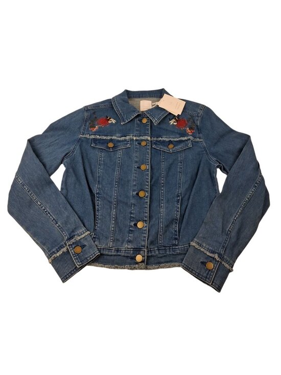 Lauren Conrad Jackets & Blazers - NWT Lauren Conrad Womens Size S Denim Jacket w/ Fraying & Embroidered Roses Bees
